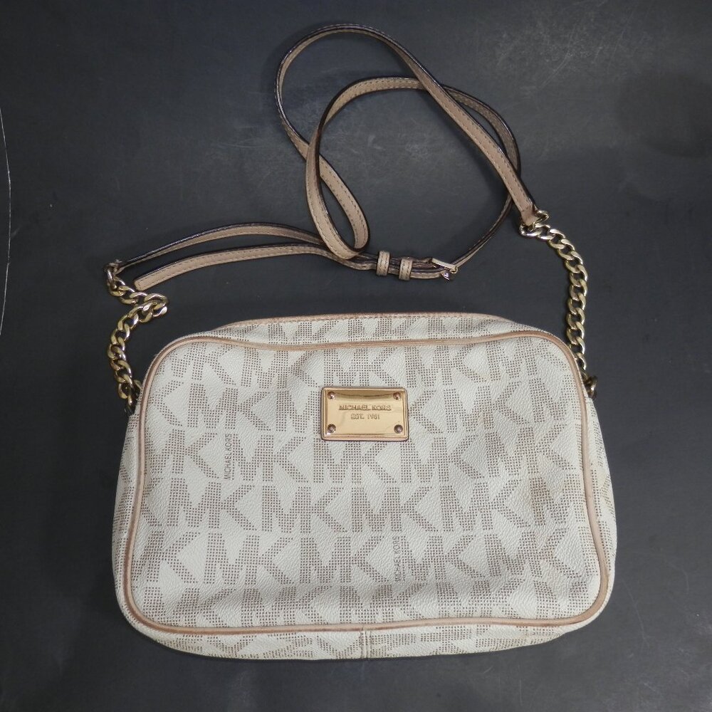 Michael Kors MK vanilla logo crossbody bag purse with chain